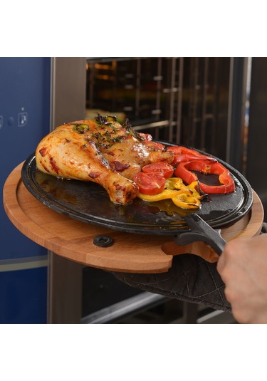 Lava Döküm Ahşap Ve Döküm Demir Hot Plate Servis Tahtası. Çap Ø 34cm.