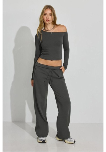 Madmext Füme Bol Paça Kadın Eşofman Altı Mg2279 Füme