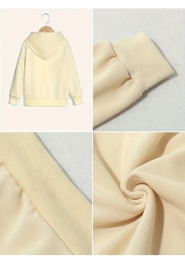 Kışlık Kapüşonlu Sweatshirt, Çocuk Cherry Baskılı Bej