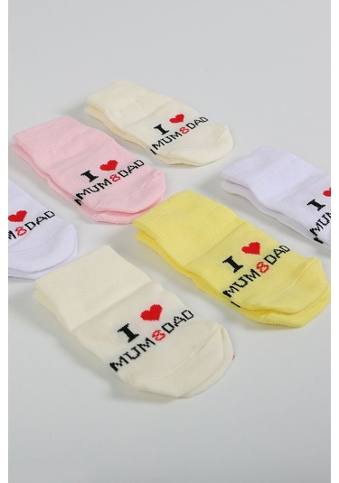 Pamuklu 6'lı Yenidoğan Kız Bebek Çorap Mum Dad "Karışık Renkli"