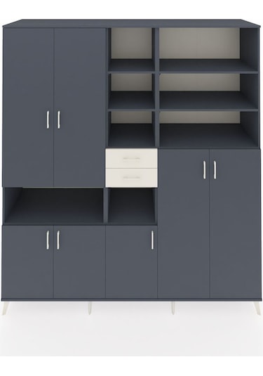 Kronos Dolap 17 Raflı 2 Çekmeceli 7 Kapaklı 220x59x243 Antrasit-antrasit/aytaşı Antrasıt/aytası