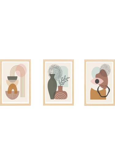 3'lü Bohem Çiçek Ve Geometrik Desen Foreks Tablo
