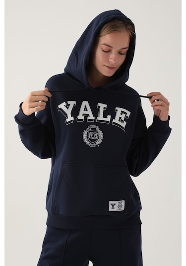 Yale Lacivert Kapüşonlu Cep Detay Kadın Sweatshirt 5274-41189 Lacivert