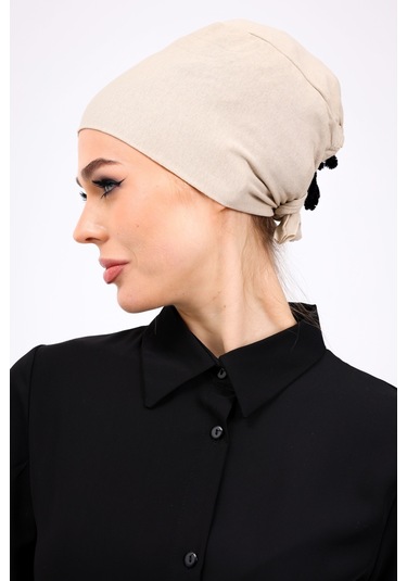 Kaymayan Krem Bone Silikonlu Kaymaz Dikişsiz Kadın Tesettür Bağlamalı Açık Vizon - Bej Krem