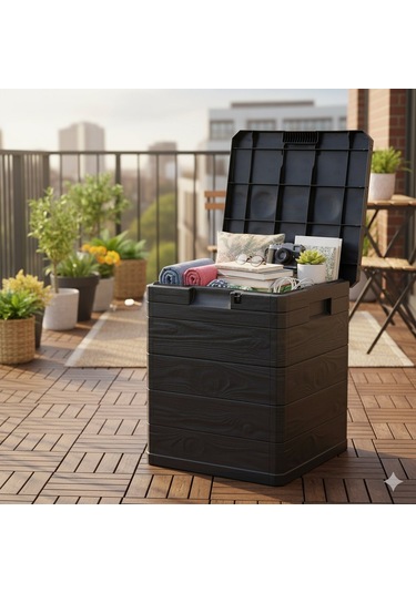 Bahçe, Balkon, Havuz Depolama Sandığı 90 Litre Antrasit Kompakt & Dayanıklı Saklama Sandığı Antrasit