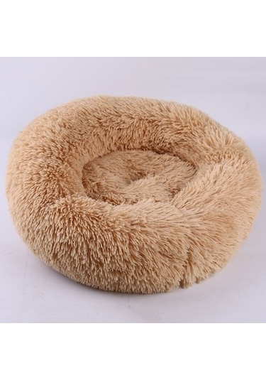 Fochsia Kayısı Tarzı 40cm Yuvarlak Kedi Yatağı - %100 Pamuklu Uzun Peluş - Ev Yumuşak Evcil Hayvan Yatağı