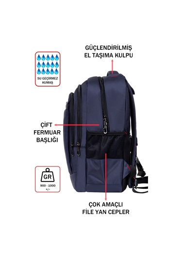 Dada 05 Lacivert Laptop Sırt Çantası 14-15,6 İnç Usb Aparat Ortopedik Sırt Darbe Emici Koruma