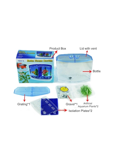 Xiyyadms Ofis İçin Akrilik Çift Bölmeli Mini Akvaryum - Led Aydınlatmalı, Balık Yavrusu Yetiştirme Ve İzolasyon Özellikli