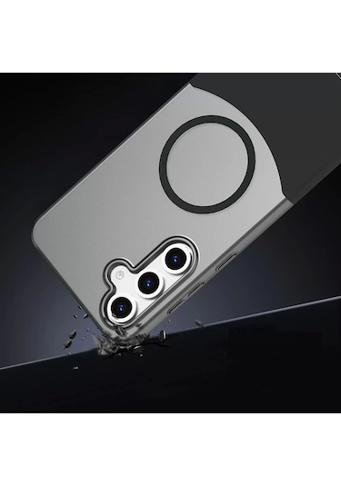 Samsung Galaxy Uyumlu S25 Kılıf Magsafe Şarj Kartlıklı Mıknatıslı Duble 1.7mm Kapak Kart Bölmeli Lacivert S