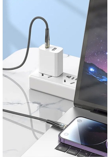 Buffer Led Işık Uçlu Sağlam İp Kablolu Usb To Lightning Hızlı Şarj Kablosu