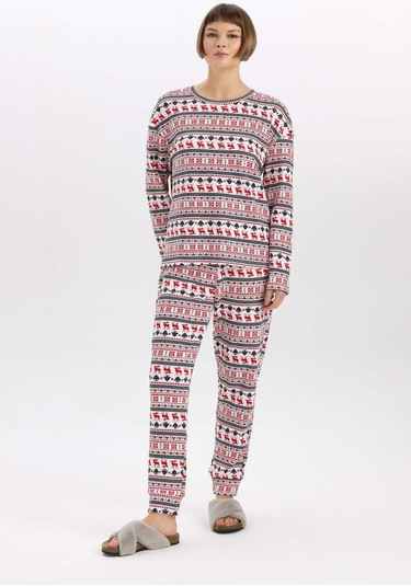 Defacto Fall in Love Yılbaşı Temalı Bisiklet Yaka Üst A3375AX23WNER105 Ekru