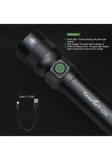 Xuweiwei Kz02 1 Yuksek Guc Led El Feneri Trpye C Sarj Edilebilir Tasinabilir Kamp Ve Acil Durum Bakır - Siyah