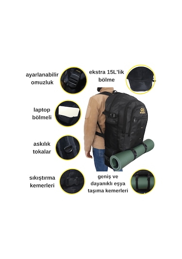 Baggor Siyah 90 L Outdoor Sırt Çantası Siyah