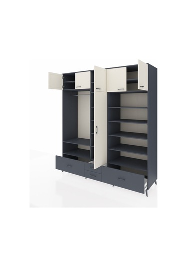 Kronos Dolap 18 Raflı 4 Çekmeceli Tek Askılı 220x59x243 Antrasit-aytaşı/antrasit Aytası/antrasıt