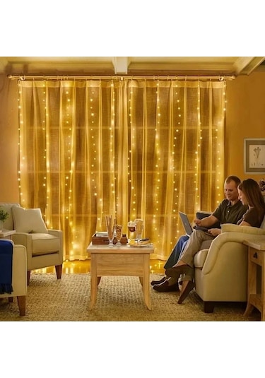 Perde Led Aydınlatma 3mx3m Kumandalı 8 Fonksıyonlu 300 Ledli 10 Sarkıtlı Peri Ledi Usb Girişli Çok Renkli
