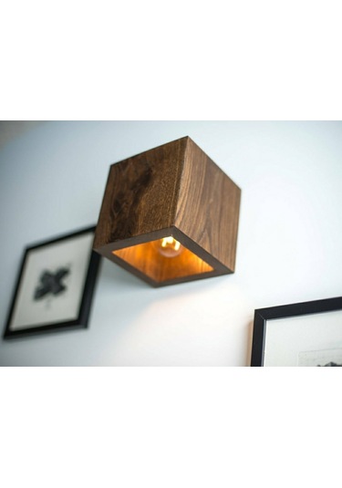 Dcrthuma Yansıtma Tasarımlı Çift Yönlü Ahşap Salon Duvar Aplik Koyu Kahverengi