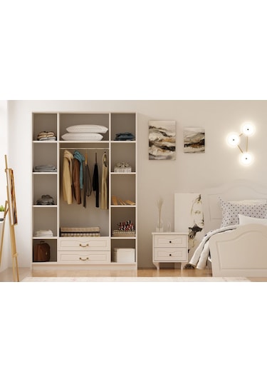 Rabi Mobilya Yağmur Country 4 Kapaklı 2 Çekmeceli Mega Gardırop