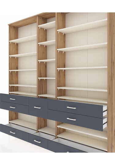 Arges Dolap 19 Raflı 8 Çekmeceli 220x30x243 Çam-aytaşı/antrasit Aytası/antrasıt