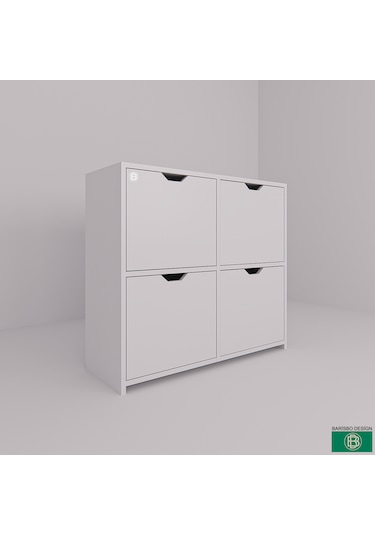 Ayakabılık Hol & Antre 4 Kapaklı 8 Raflı Beyaz