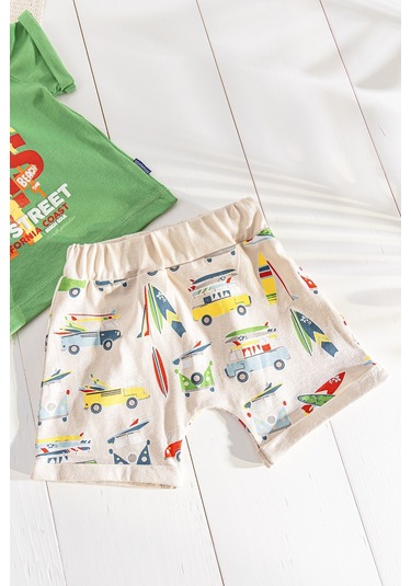 Palmiye Desenli Yazlık Şortlu Erkek Bebek Takım 001