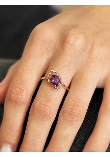 Serebranyj Dom 925 Ayar Gümüş Doğal Ametist Taşlı Yüzük 291905054 Altın