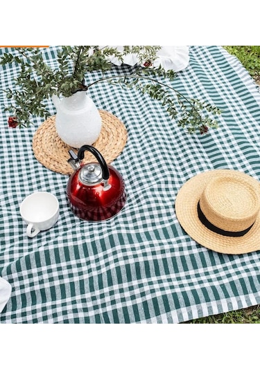 Çok Amaçlı Sofra Bezi & Piknik Örtüsü & Masa Örtüsü Ekose Pötikare Desenli Yeşil