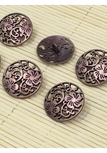 Hırka Yelek Düğmesi Boyu Dantel Desenli Bakır / 1,8 Cm / 6 Lı Set