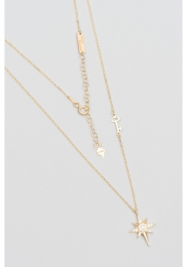 So Chic vega Başarı Yıldızı 18 Ayar Sarı Altın Kaplama 48 CM Gümüş Kolye