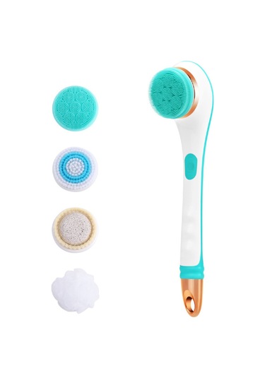 Ranyeek Usb Şarjlı Elektrikli Duş Fırçası - Uzun Saplı, 2 Hızlı, 360 Döner, 4 Fırça Başlı, Vücut Masajı Ve Temizliği İçin Ipx6 Su Geçirmez Mavi-mavi Çok Renkli