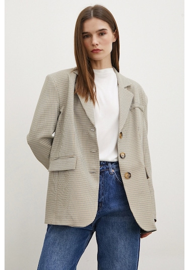 Ekose Blazer Ceket Kahve Kahve