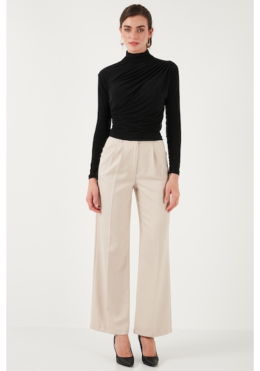Lela Streç Büzgü Detaylı Slim Fit Dik Yaka Bayan Bluz 669925 Siyah