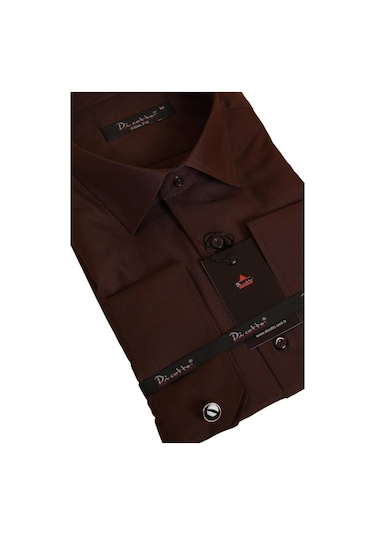 Kahverengi Dar Kesim Micro Kumaş Kol Düğmeli Slim Fit Erkek Gömlek - 201-11 001