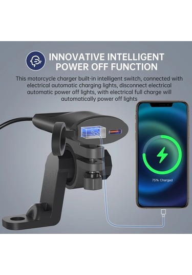 Boatshop1 Tip C Usb Ultra İnce Araç Motosiklet Telefon Şarj Cihazı Hızlı Şarj Pd Usb Dikiz Aynası Uzatma Askısı