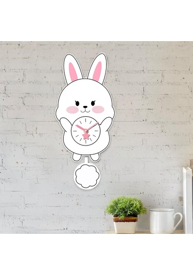 Homyl Tavşan Sarkaçlı Duvar Saati Sessiz Saat Akrilik Askılı Stil B
