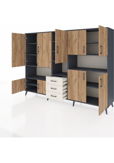 Hyperion Dolap 13 Raflı 3 Çekmeceli 9 Kapaklı 220x44x163 Antrasit Antrasit-çam/aytaşı