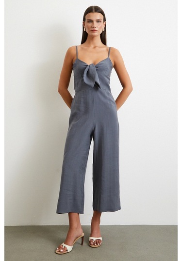 Fiyonklu Askılı Tulum Gri Gri