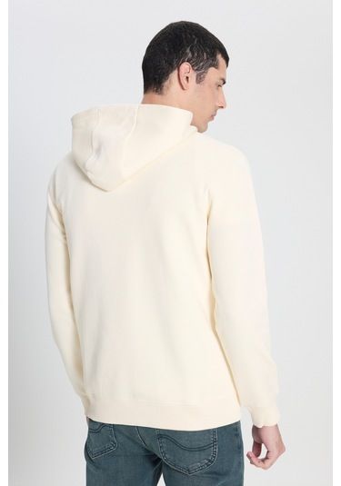 Regular Fit Normal Kesim Kapüşonlu Ekru Sweatshirt Ecru