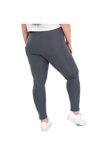 Büyük Beden Beli Lastikli Bilek Hizasında Panelli Gri Bayan Tayt Gri