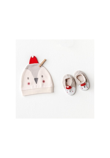 Andywawa Bebek Hat Bottie Penguin Şapka Patik Set Ekru Ac25348 Ecru