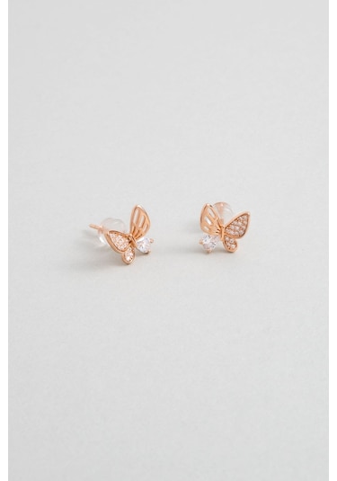 Minimal Kelebek 18 Ayar Rose Altın Kaplama Gümüş Küpe Rose