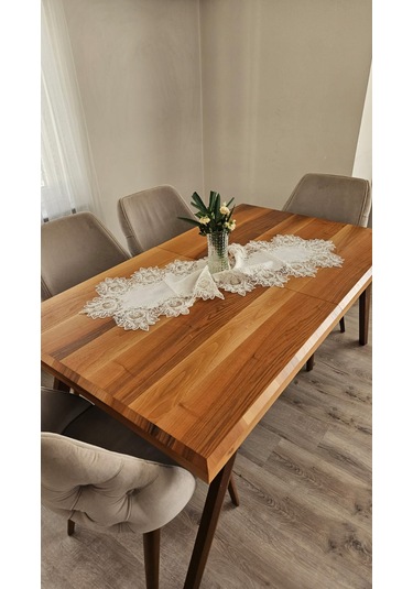 Çınar Desen Fransız Dantelli Keten Gardeya Lüks Runner