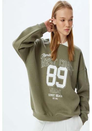 Koton Polo Yaka Sweatshirt Oversize Slogan Baskılı Şardonlu 001