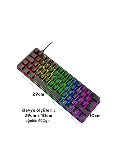T60 Rgb Mavi Switch Mekanik Siyah Klavye Kablolu Gaming Driverli Oyuncu Klavyesi T60 Mini Q Klavye