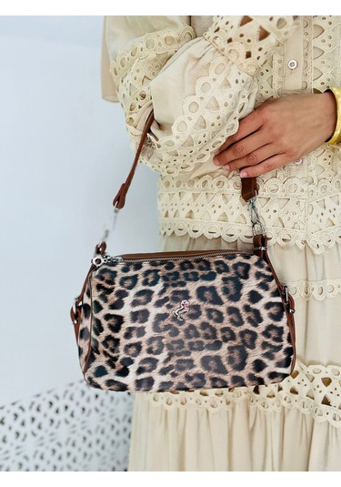 Miami Polo Clup Yumuşak Suni Deri Çapraz Askılı El Çanta Leopar