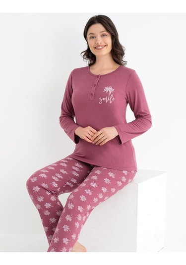 Uzun Kol Mevsimlik Pijama Takımı Viskon Alperi 790-55 GÜL KURUSU