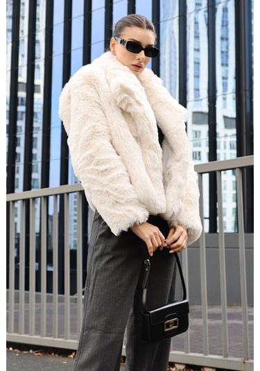 Bigdart5186 Kruvaze Peluş Kürk Kaban - Beyaz 001