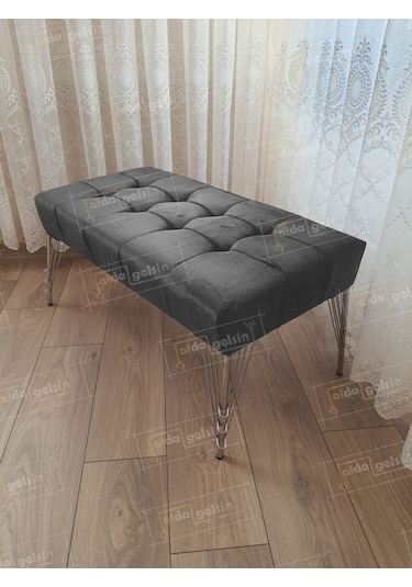 Modern Dilim Puf Ayakucu Puf Gümüş Metal Ayak 100 45 Antrasit