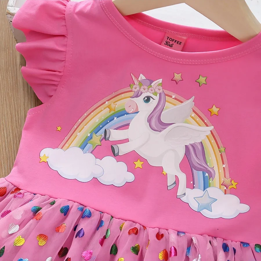 Yazlık Elbise, Tek Boynuzlu At Figürlü, Okul İçin Şık Ve Pul İşlemeli 389568433 Violet