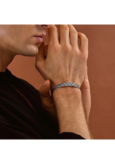 925 Ayar Gümüş Modern Unısex Kelepçe Bileklik Gümüş