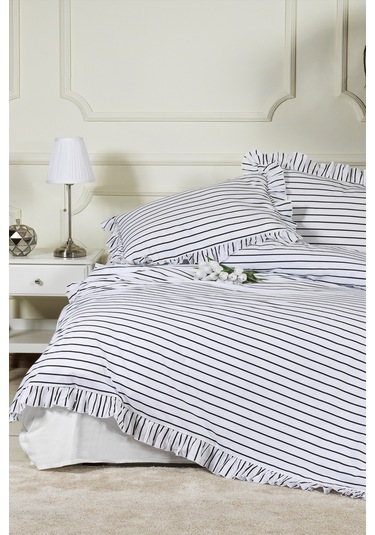 Elart Lara Nevresim Takımı Çift Kişilik Lastikli Çarşaf %100 Pamuk Ranforce Fırfırlı 200x220 Cm Siyah Siyah